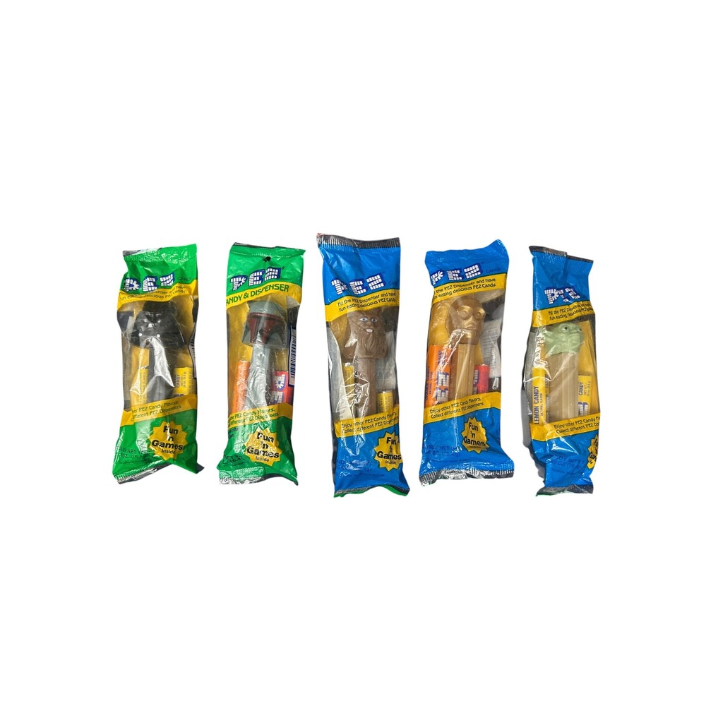 Vintage Star Wars PEZ Lot of 5 NOS MOC Vader Boba Fett Yoda Chewbacca C-3PO